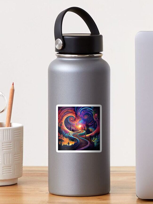 Thumbnail 1 of 3, Sticker, Trippy Colorful Fractal World designed and sold by Garret Bohl.