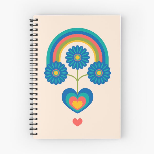 Item preview, UNDER THE RAINBOW Folk Art Mid-Century Modern Scandi Floral SINGLE GRAPHIC With Flowers and Hearts on Cream - UnBlink Studio by Jackie Tahara designed and sold by Jackie Tahara of UnBlink Studio.