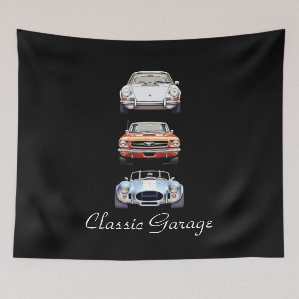 Item preview, Classic Garage featuring a Porsche 911, a Mustang, and a Shelby Cobra designed and sold by GoodOldVintage.