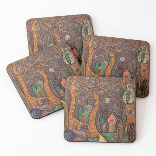Item preview, Abstract Fairytale Folk Art Woodland Cottages designed and sold by EpicFoxArt.