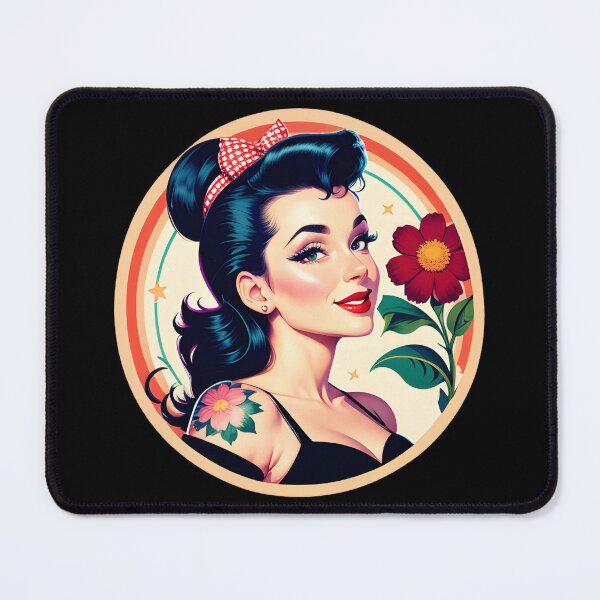 Item preview, Beautiful Rockabilly Babe with Flowers designed and sold by gobblegum.
