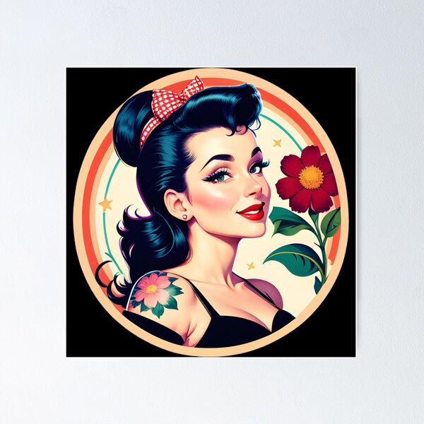 Item preview, Beautiful Rockabilly Babe with Flowers designed and sold by gobblegum.