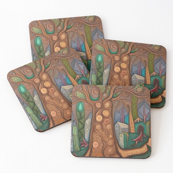 Item preview, Abstract Fairytale Folk Art Village Tree designed and sold by EpicFoxArt.