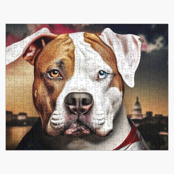 Pitbull portrait Jigsaw Puzzle for Sale by Witty-Kids