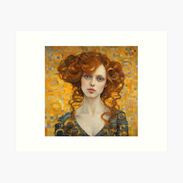 Item preview, Female Portrait Inspired by Gustav Klimt, Ukiyo-E, and Van Gogh Art  designed and sold by BrandonArtWorld.