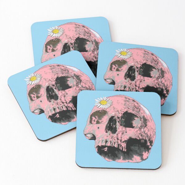 Item preview, Pink skull with daisy (side view) designed and sold by Whimsy Trail Co.