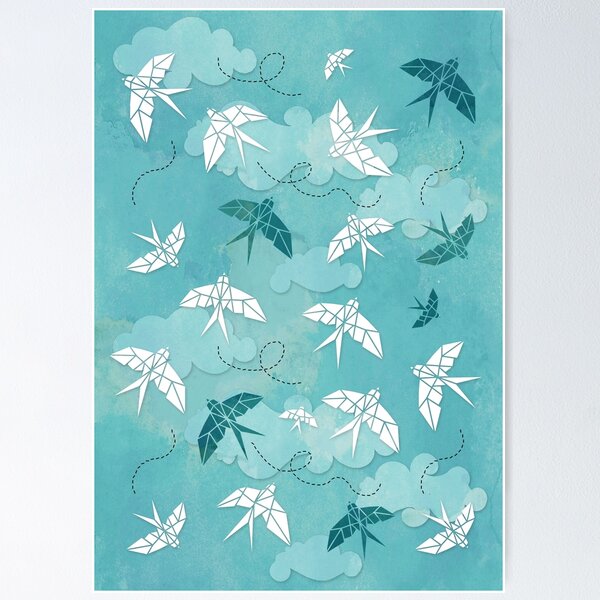 Aperçu de l'œuvre Hirondelle Origami en turquoise créée et vendue par adenaJ.
