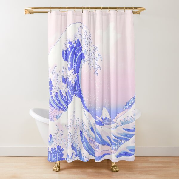 Koi Fish Shower Curtain Japanese Great Wave of Kanagawa Pink