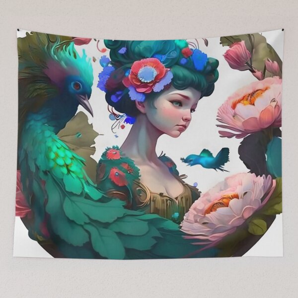 Item preview, Woman riding eagle flying at full moon artwork  designed and sold by mangature  Lady.