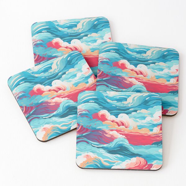 Item preview, Water Pattern 2, vibrant colorful waves billowing like clouds, a coming storm, blue, red, orange, white, ocean and nature. designed and sold by FoxRobinRabbit.