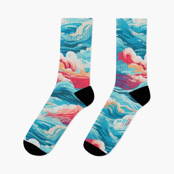 Item preview, Water Pattern 2, vibrant colorful waves billowing like clouds, a coming storm, blue, red, orange, white, ocean and nature. designed and sold by FoxRobinRabbit.