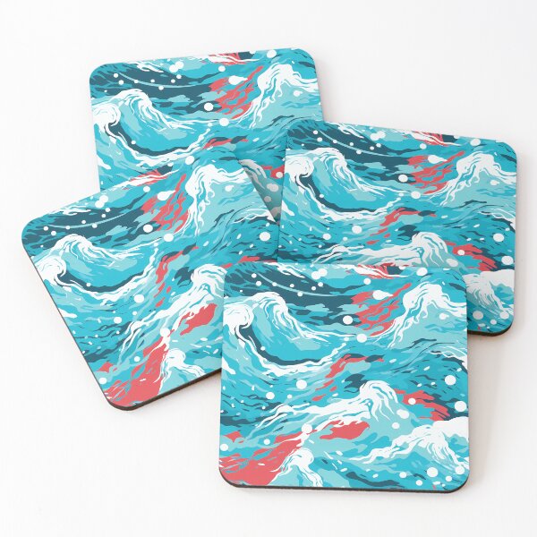 Item preview, Water Pattern 3, vibrant colorful waves, rough seas so fresh, splashing, storm coming, blue, red, white, ocean and nature. designed and sold by FoxRobinRabbit.