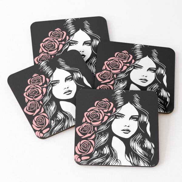 Item preview, Pretty Girl with Long Hair and Red Roses Black and White  designed and sold by Shapes-Mania.