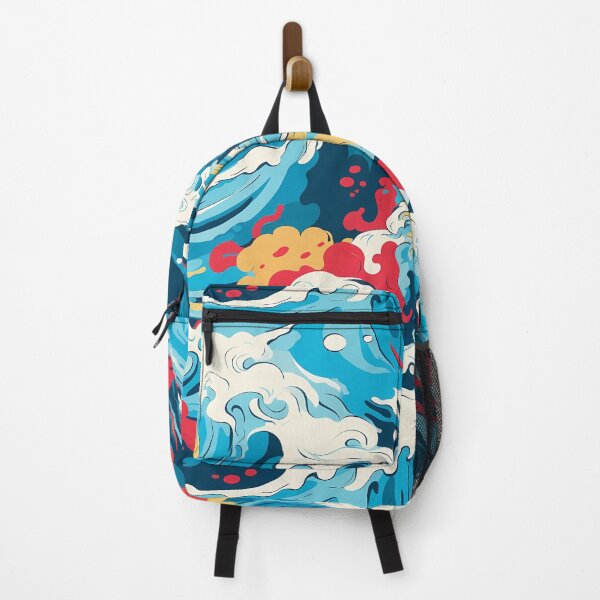 Item preview, Water Pattern 4, vibrant pop art colorful waves on fire, rough seas, mixed in flames, splashing, storm coming, blue, red, white, yellow, ocean and nature. Comic book style. designed and sold by FoxRobinRabbit.