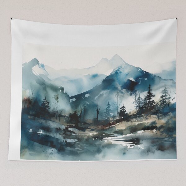 Item preview, Indigo Mountainscape Canvas Print designed and sold by artbybodhi.