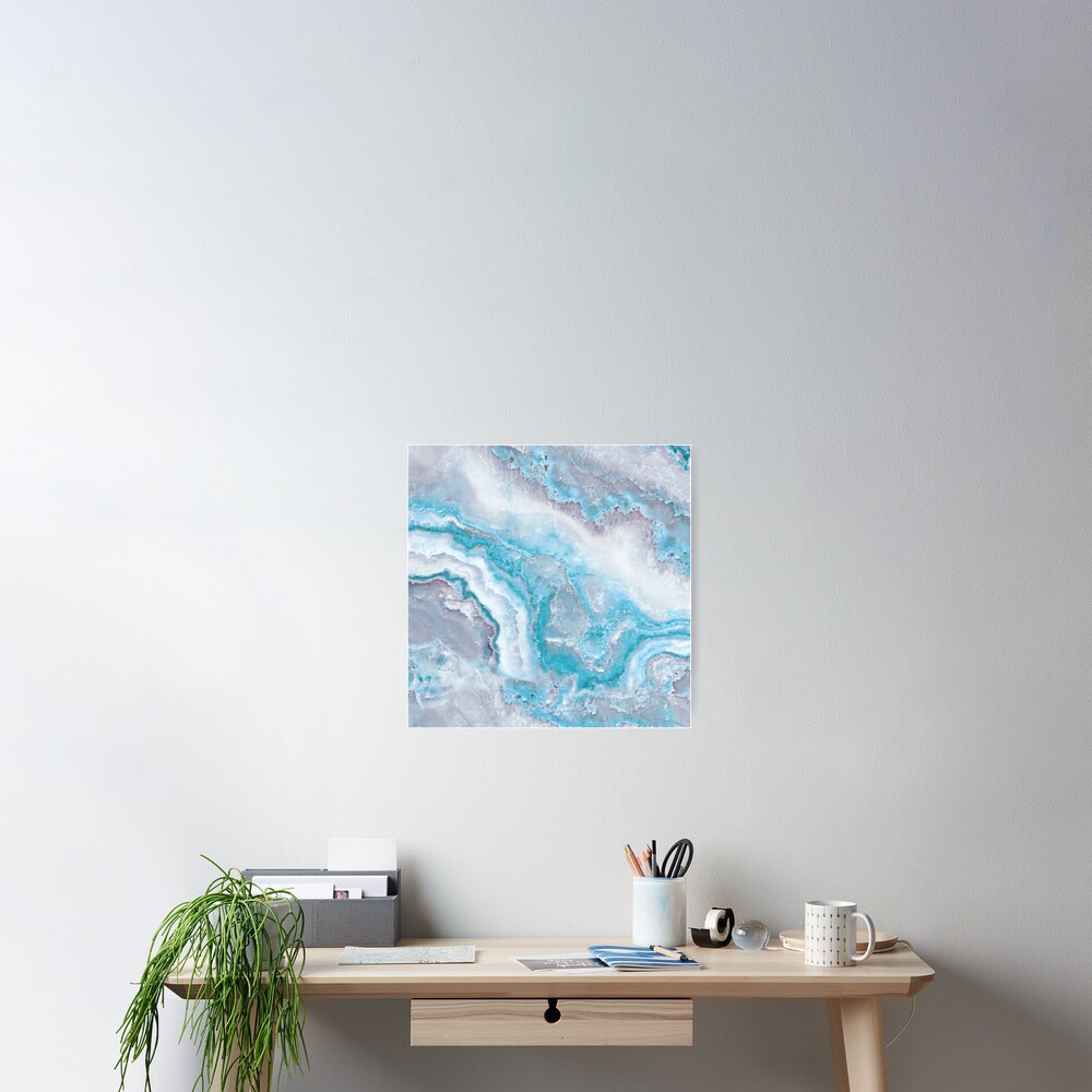 Luxury Mermaid Blue Agate Marble Geode Gem Poster