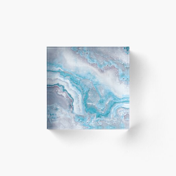 Luxury Mermaid Blue Agate Marble Geode Gem Acrylic Block