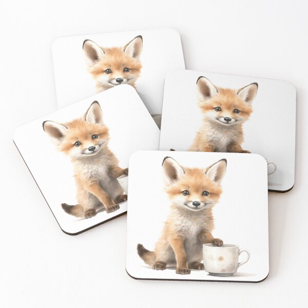 Item preview, Cute smiling watercolor baby fox with a coffee cup designed and sold by MagicStrawberry.
