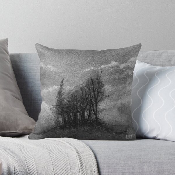 bosquet d'arbres au fusain - paysage - carré Coussin
