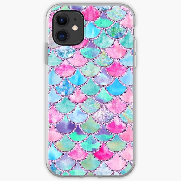 Pink and Blue Watercolor Faux Glitter Mermaid Scales iPhone Soft Case
