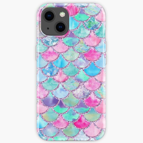 Rosa und blaue Watercolor-Imitat-Glitter-Meerjungfrau-Skalen iPhone Flexible Hülle