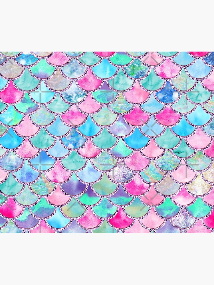 Pink and Blue Watercolor Faux Glitter Mermaid Scales by UtArt