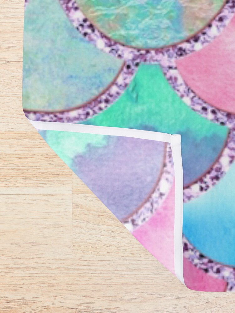 Alternate view of Pink and Blue Watercolor Faux Glitter Mermaid Scales Shower Curtain