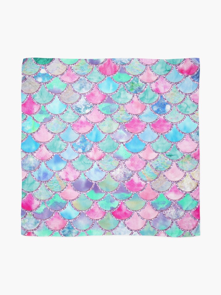 Alternate view of Pink and Blue Watercolor Faux Glitter Mermaid Scales Scarf
