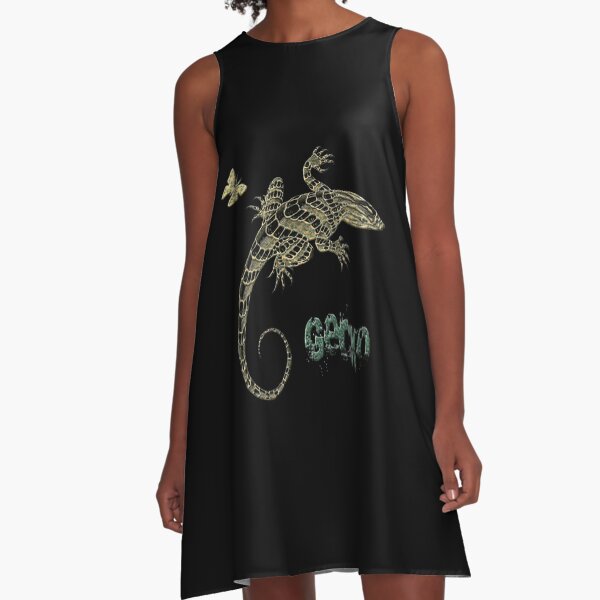 Gecko and butterfly A-Linien Kleid