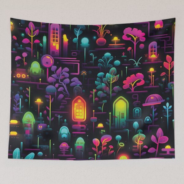 Item preview, Flickering Doors in a Neon Meadow | Vibrant Green Cyberpunk Art designed and sold by PopPopGfx.
