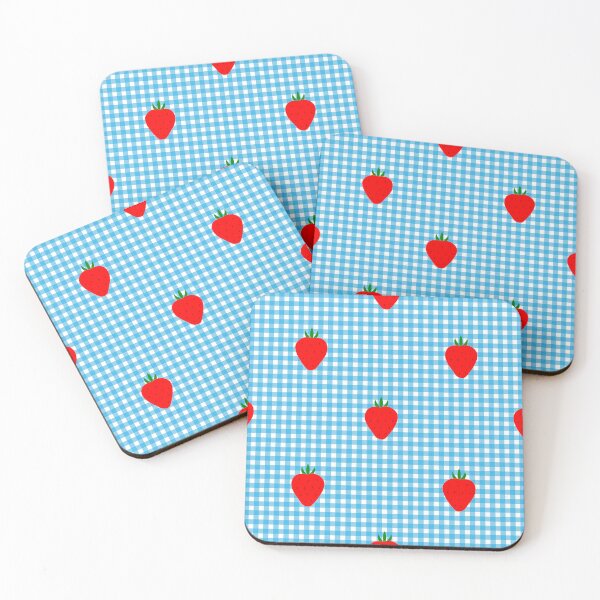 Item preview, cottagecore strawberry blue gingham designed and sold by Gossip Rag.