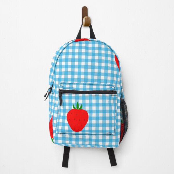 Item preview, cottagecore strawberry blue gingham designed and sold by Gossip Rag.