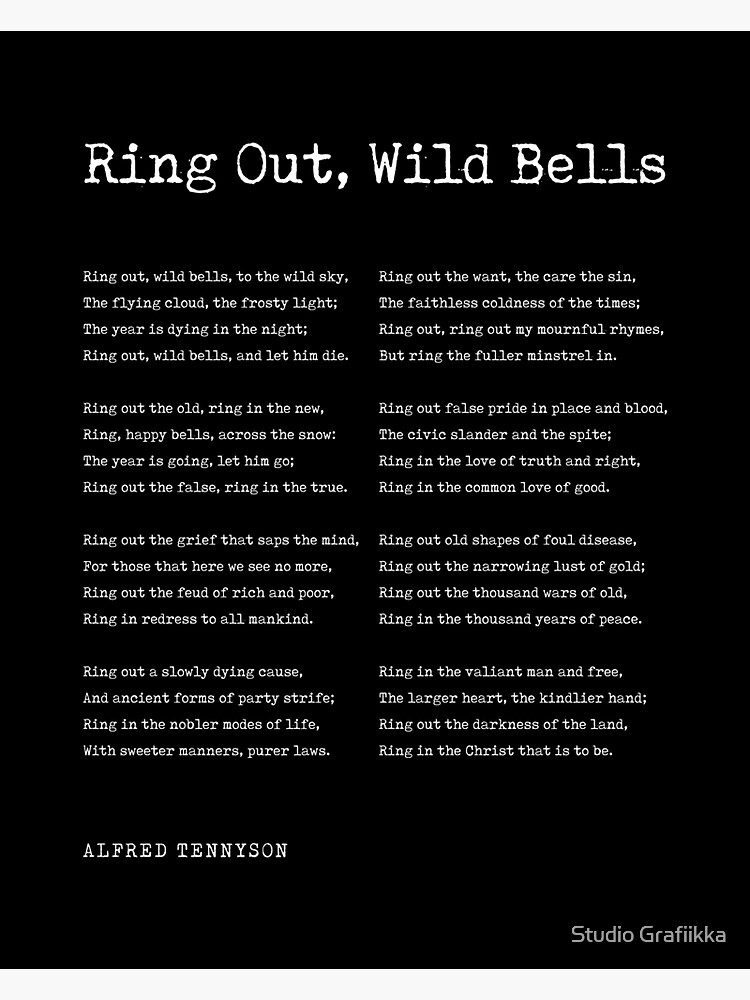Ring Out, Wild Bells - Alfred, Lord Tennyson Poem - Literature - Typography  Print 3 - Vintage