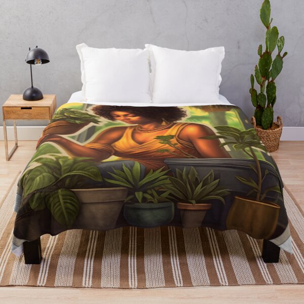 Aperçu de l'œuvre Impression d’Art Botanical Bliss | Femme de Couleur, Plantes Tropicales, Oasis Verte, Boho créée et vendue par Artistically-T.