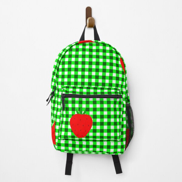 Item preview, cottagecore strawberry green gingham designed and sold by Gossip Rag.