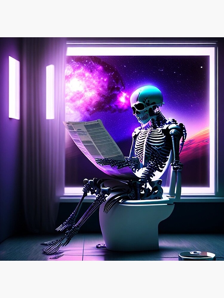 Poster of a woman skeleton sitting on toilet reading newspaper on door of  women's bathroom. Rush City Minnesota MN USA Stock Photo - Alamy