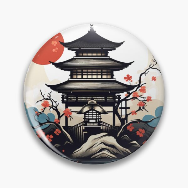 Item preview, Japanese landscape with pagoda and red sun designed and sold by Pflugart.
