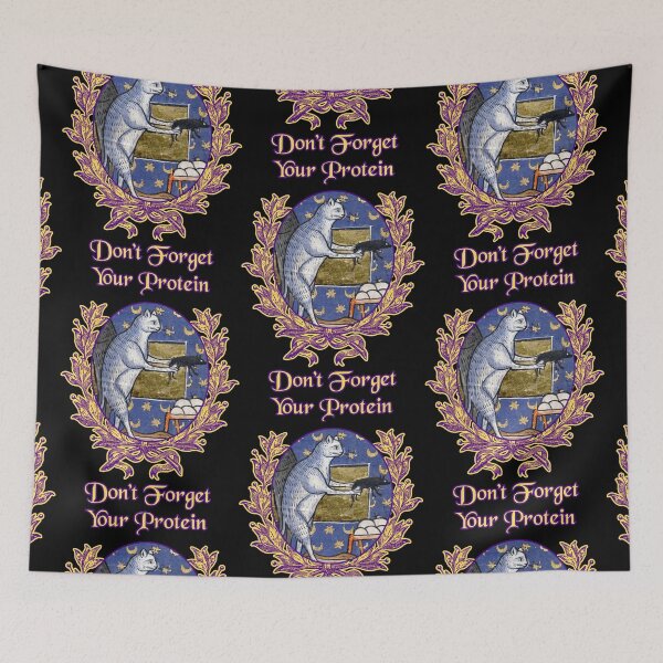 Item preview, 'Don't Forget Your Protein' Goofy Cat Offering Mouse - Medieval Designs Collection designed and sold by Ridiculam Toga.