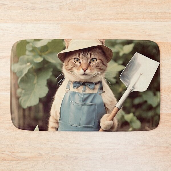 Item preview, Futuristic Cat with Shovel in Vegetable Garden - Whimsical Digital Art designed and sold by PixelSpectrum.