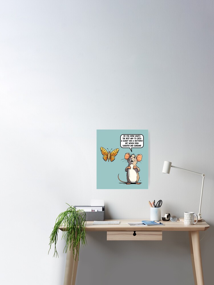 A whimsical cartoon mouse speaks to a butterfly about catching clouds with butterfly  nets. Sticker for Sale by DEGryps
