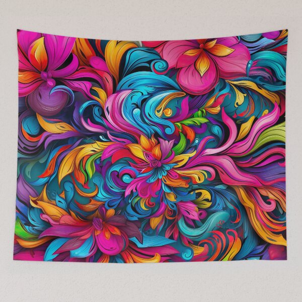 Item preview, Bold color-clash pattern - swirls and flowers designed and sold by miss-keysmash.