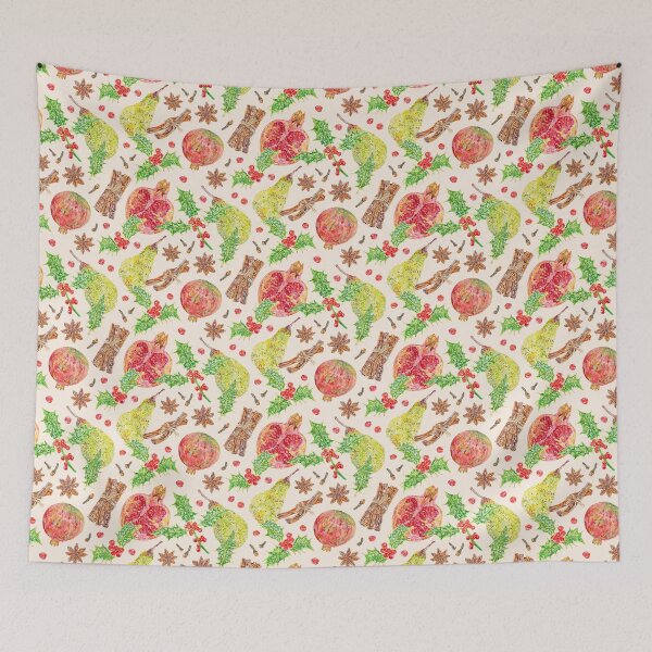 Item preview, Watercolor Festive Pomegranate Pear and Holly designed and sold by beccaboyce.