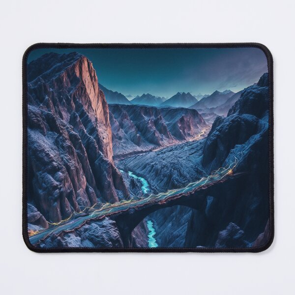 Item preview, A Suspension Bridge over a Deep Canyon, with Snow-Capped Mountains in the Background, Ai Generated Art designed and sold by AiGens.