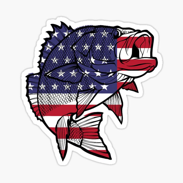 WickedGoodz Vinyl American Flag Bass Decal - Fishing Bumper Sticker -  Angler Largemouth Sticker