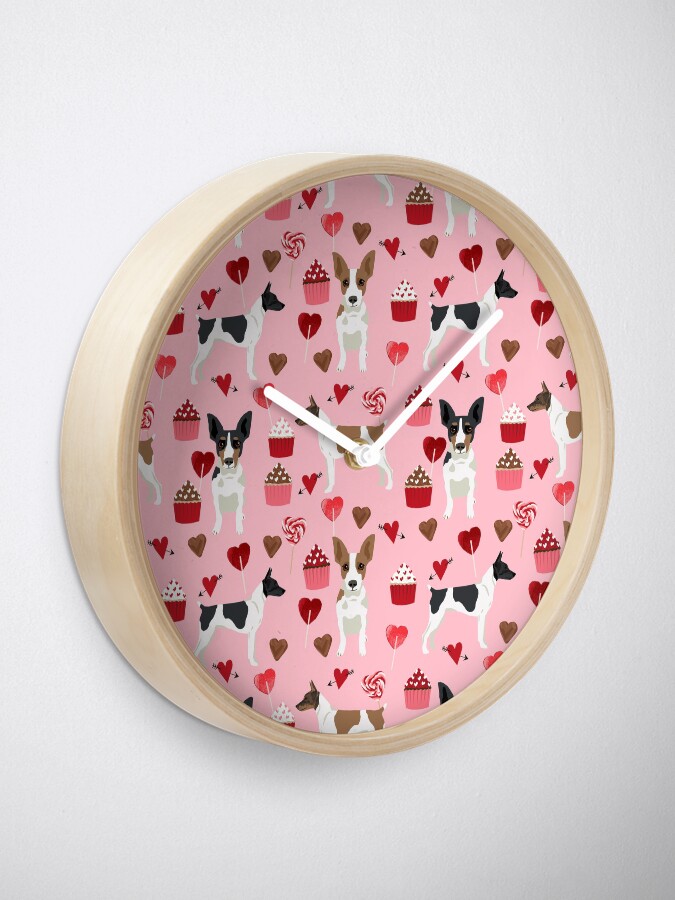 Alternate view of Rat Terrier valentines day cupcakes love hearts dog breed pet art dog pattern gifts unique pure breed Clock