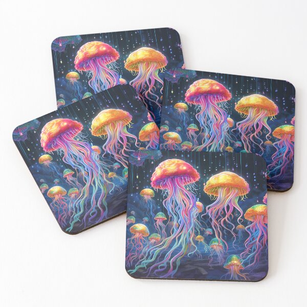 Item preview, A group of colorful jellyfishes with colorful tentacles designed and sold by Carmillai.