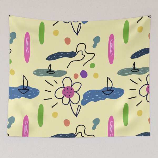 Item preview, Flower sea scribble cute abstract yellow pattern designed and sold by Yana Mustafina | Boho Soulful Designs.