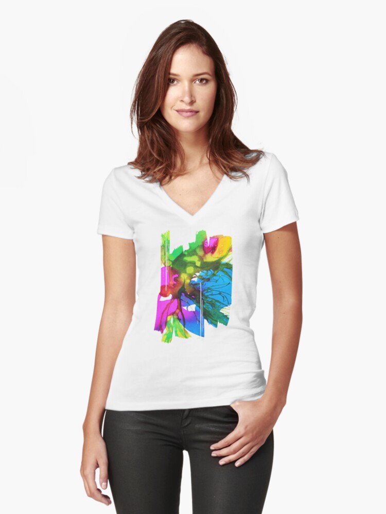 Aperçu 1 sur 3. T-shirt moulant col V avec l'œuvre Eclosion 124 créée et vendue par ElioraBousquet.