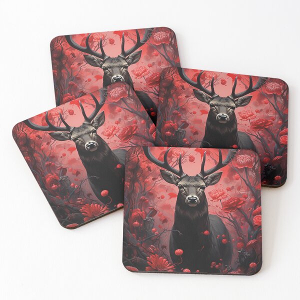 Item preview, Deer and Red Flowers designed and sold by Nakolepsi.