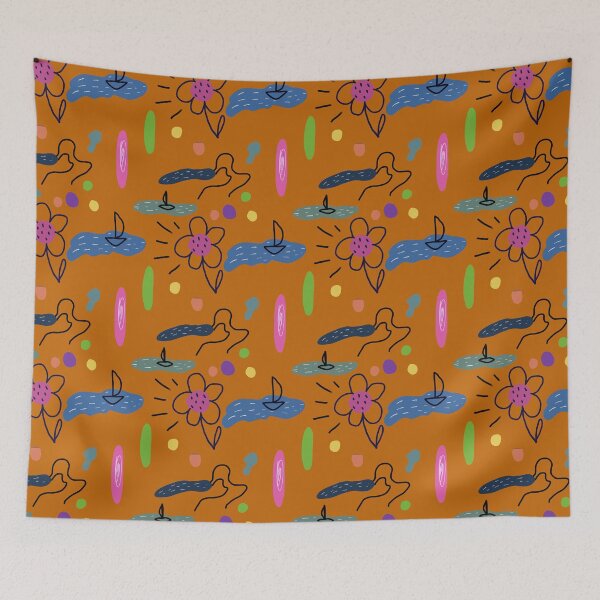 Item preview, Flower sea scribble cute abstract orange pattern designed and sold by Yana Mustafina | Boho Soulful Designs.